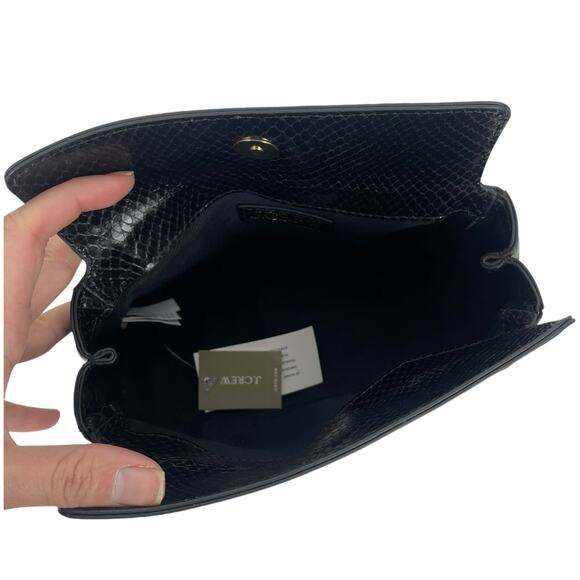 J. Crew Chain Stap Bag Snake Embossed Leather Black Gold Chain - Picture 10 of 14